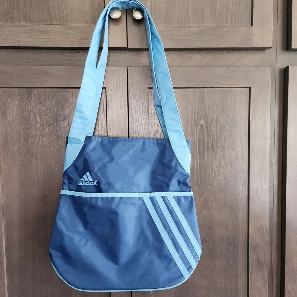 Adidas Blue Nylon Tote Shoulder‎ Gym Light Travel 3 Stripe Logo Bag Rare HTF